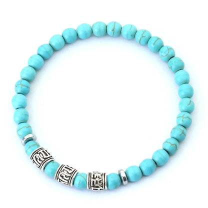 Noter Mantra Bracelet for Men – 6mm Howlite, Lava, and Tiger Eye Beads, Viking Accessories, Tibetan Bracelet