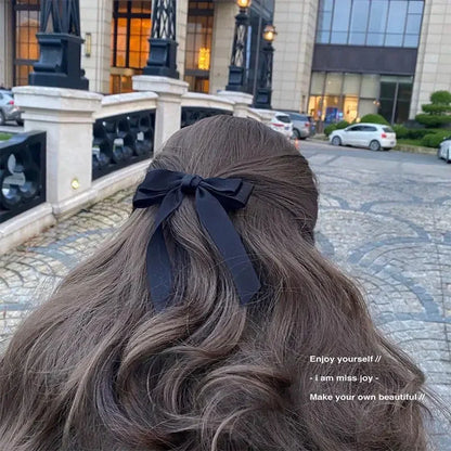 Fashion Cute Fabric Hair Bow Hairpin – Black & White Ribbon Hair Clips, Headwear for Women, Hair Jewelry Accessories