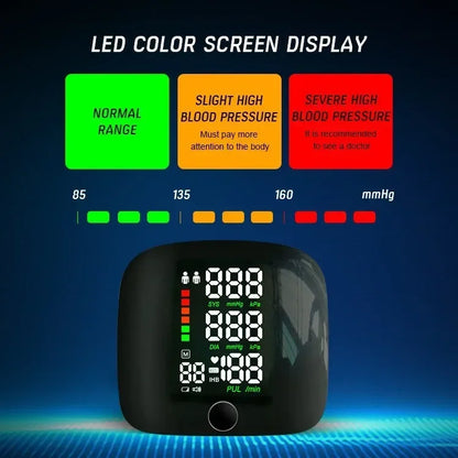 LED Rechargeable Wrist Blood Pressure Monitor – English, Russian, Portuguese, Spanish Voice Broadcast Tonometer
