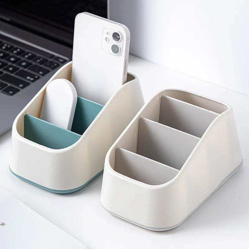 4-Slot Remote Control Holder Desktop Storage Box - TV Remote Control, Phone, and Stationery Organizer