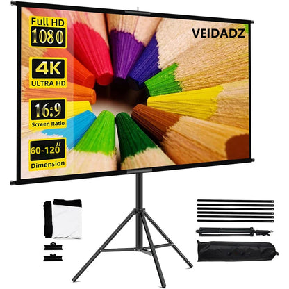 Foldable 16:9 Projector Screen with Stand – Wrinkle-Free 60–120" Portable Home Theater Indoor/Outdoor Screen