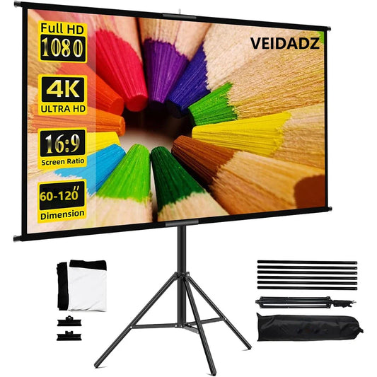 Foldable 16:9 Projector Screen with Stand – Wrinkle-Free 60–120" Portable Home Theater Indoor/Outdoor Screen