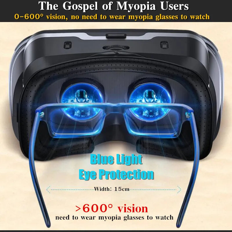 Blu-Ray VR Glasses – HD IMAX 3D Virtual Reality Headset with Huge Screen, Google Cardboard, Phone & Game Joystick Support