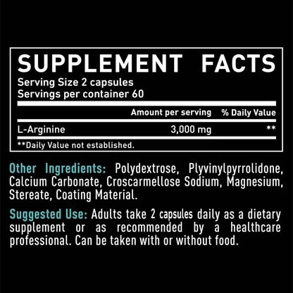 L-Arginine Supplement – Boost Energy, Strength & Endurance, Vascular Support for Exercise & Muscle Health