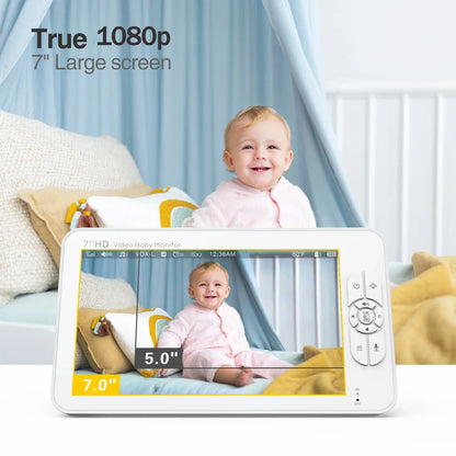 Babystar 7" Video Baby Monitor – 1080P HD IPS Display, Supports 2 HD Cameras, 24-Hour Battery, 1000ft Range, Split-Screen Babyphone