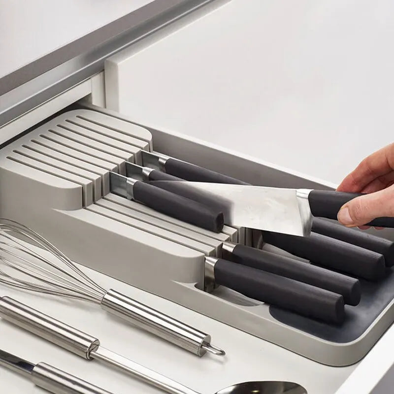 Kitchen Drawer Cutlery Organizer – Knife, Spoon & Fork Storage Tray with Spice Bottle Holder