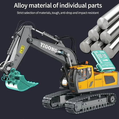 4WD RC Excavator Alloy Dump Truck Bulldozer | Remote Control Construction Vehicle Toy for Kids