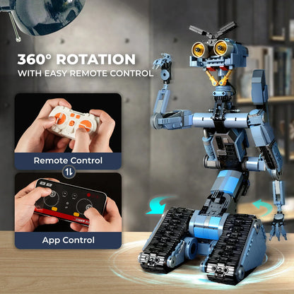 1176-Piece Johnny 5 Robot Building Blocks Set – Remote Control, Rechargeable Toy for Halloween & Christmas Gift