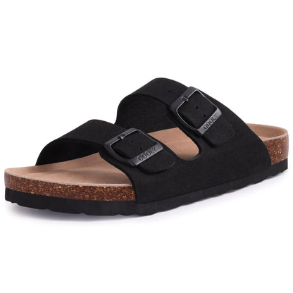 Comwarm Men's Cork Footbed Slide Sandals - Arch Support, Adjustable Buckle & Leather Summer Casual Slides
