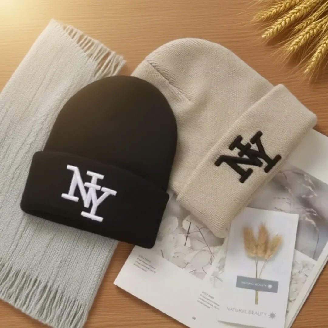 Winter Beanie Hat for Men & Women – 3D Embroidery Knitted Warm Cap for Outdoor Sports & Casual Wear