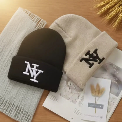 Winter Beanie Hat for Men & Women – 3D Embroidery Knitted Warm Cap for Outdoor Sports & Casual Wear