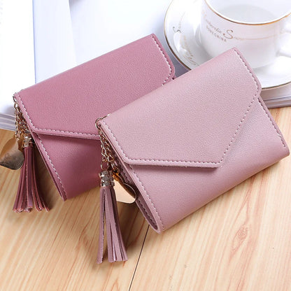 Fashion Short Women’s PU Leather Wallet – Luxury Tassel Hasp Small Coin Purse & Card Holder Pouch