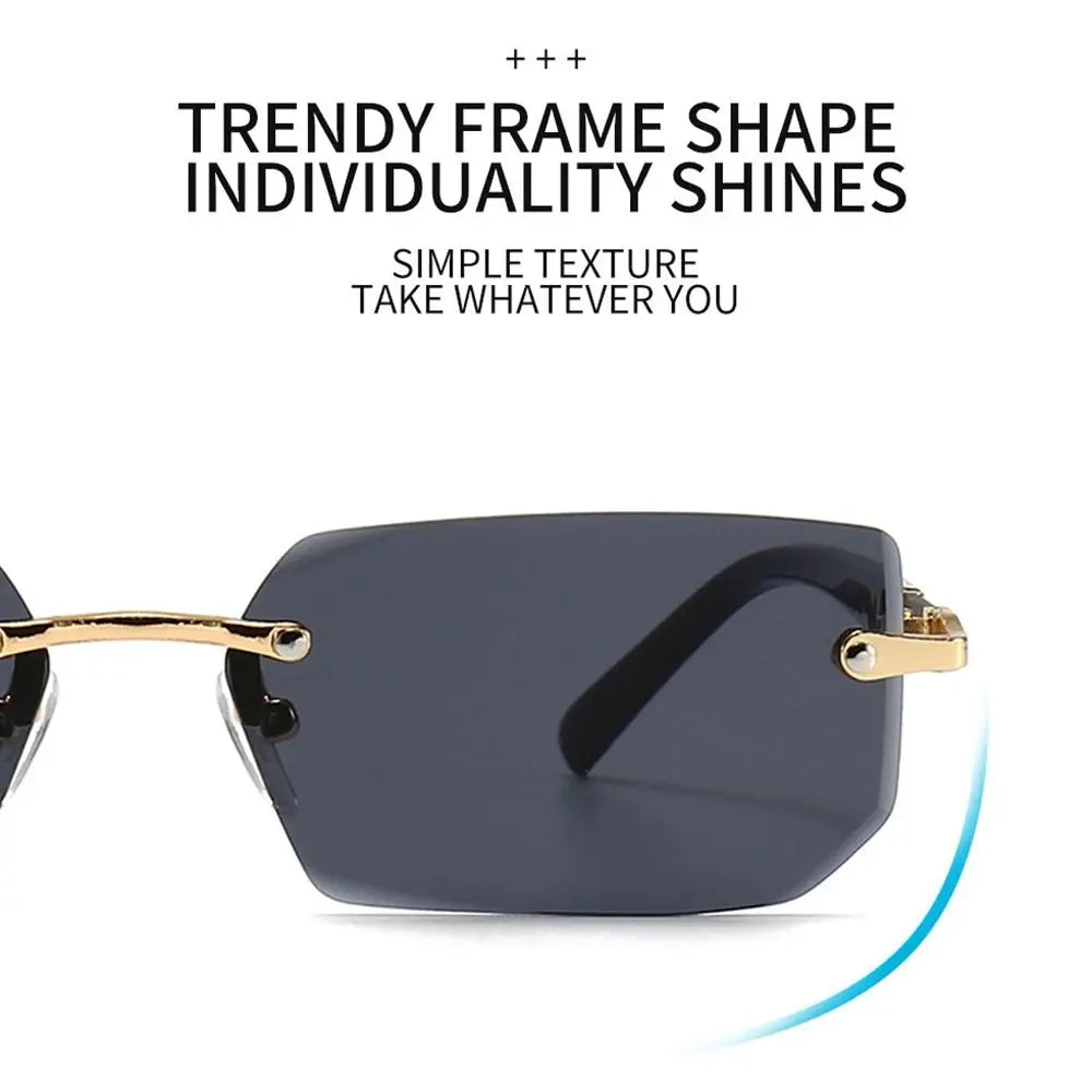 Rimless Rectangle Sunglasses – Fashion Small Square Shades for Men & Women, Summer Travel Eyewear