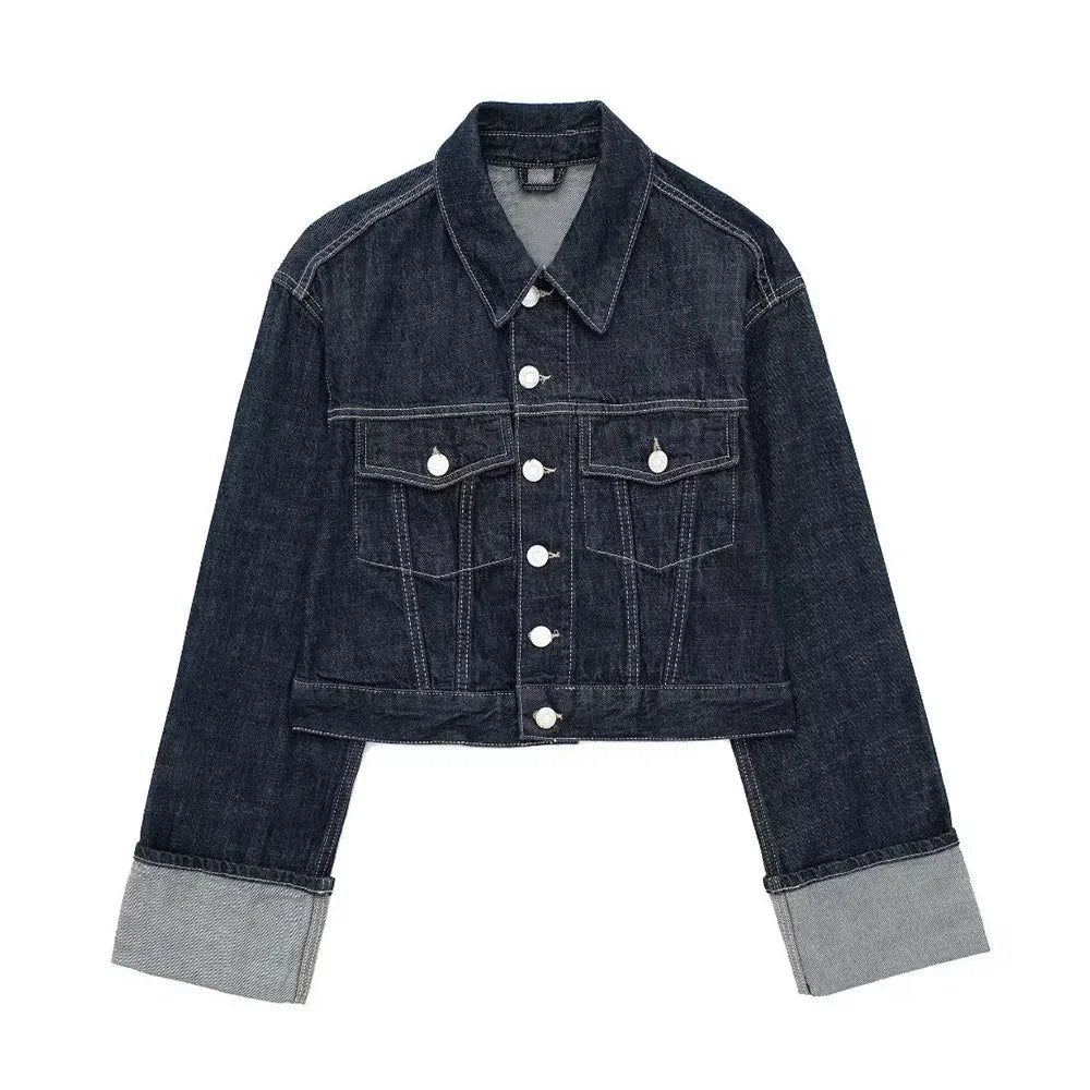 Willshela Women’s Denim Jacket – Vintage Single-Breasted, Lapel Neck, Long Sleeves, Chic with Pockets
