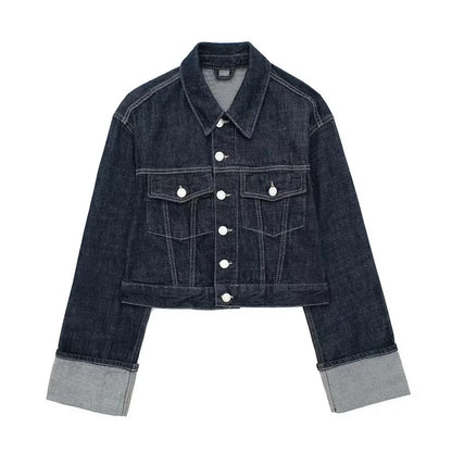 Willshela Women’s Denim Jacket – Vintage Single-Breasted, Lapel Neck, Long Sleeves, Chic with Pockets