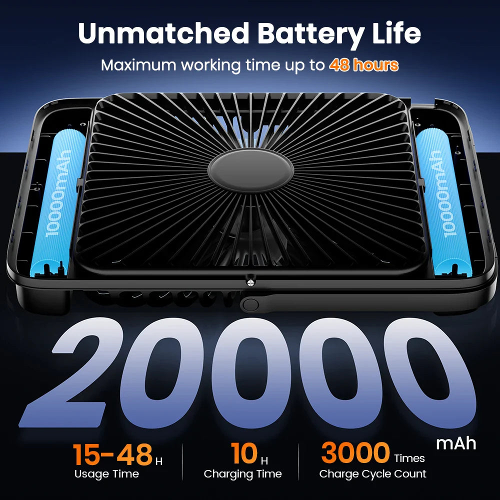 Warmco D4 Portable Desk Fan – 8" Rechargeable Camping Fan with 20000mAh Battery, Light, 48H Runtime, Silent Operation, Digital Display