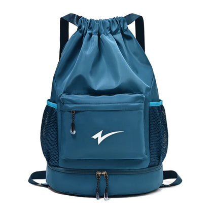 Drawstring Fitness Bag — Lightweight Multi-Pocket Gym Backpack with Separate Shoe Compartment, Foldable Outdoor Training Bag