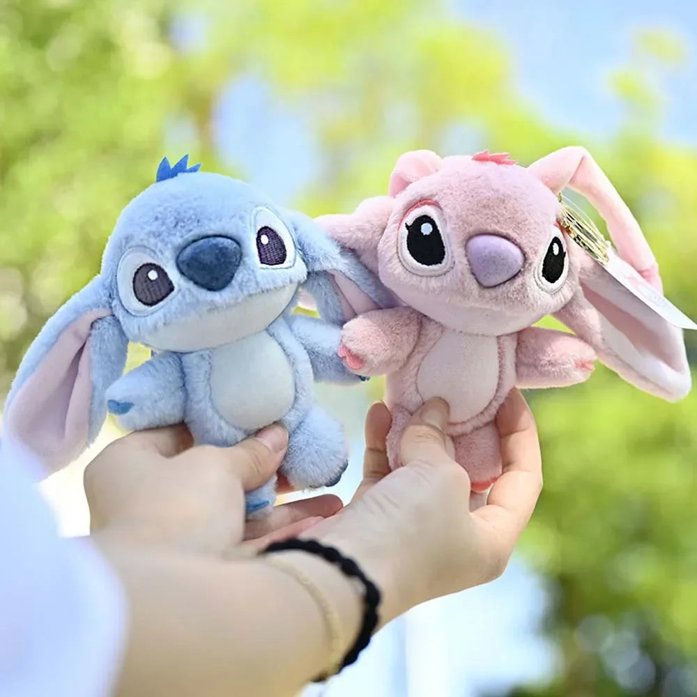 Disney Kawaii Stitch Plush Keychain – Cute Lilo & Stitch Angel Stuffed Bag Pendant for Girls' Birthday Gifts