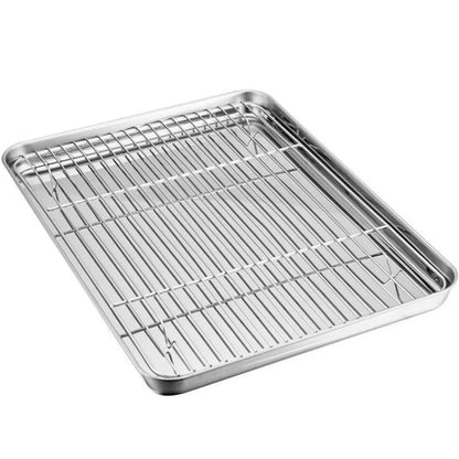 Stainless Steel Baking Tray with Removable Cooling Rack – Non-Toxic Oven & BBQ Sheet Pan, Dishwasher Safe