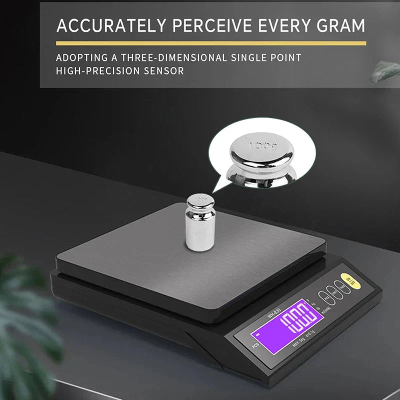 5kg/0.1g and 10kg/1g Digital Electronic Kitchen Scale, LCD Display, Fully Waterproof Stainless Steel Weighing Tool for Baking