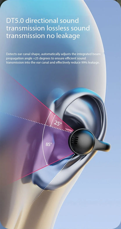 Wireless Bluetooth Earphones with Mirror Display – Soft Silicone Ear Clip, Noise Reduction, HD Sound, Lossless Audio for Sports