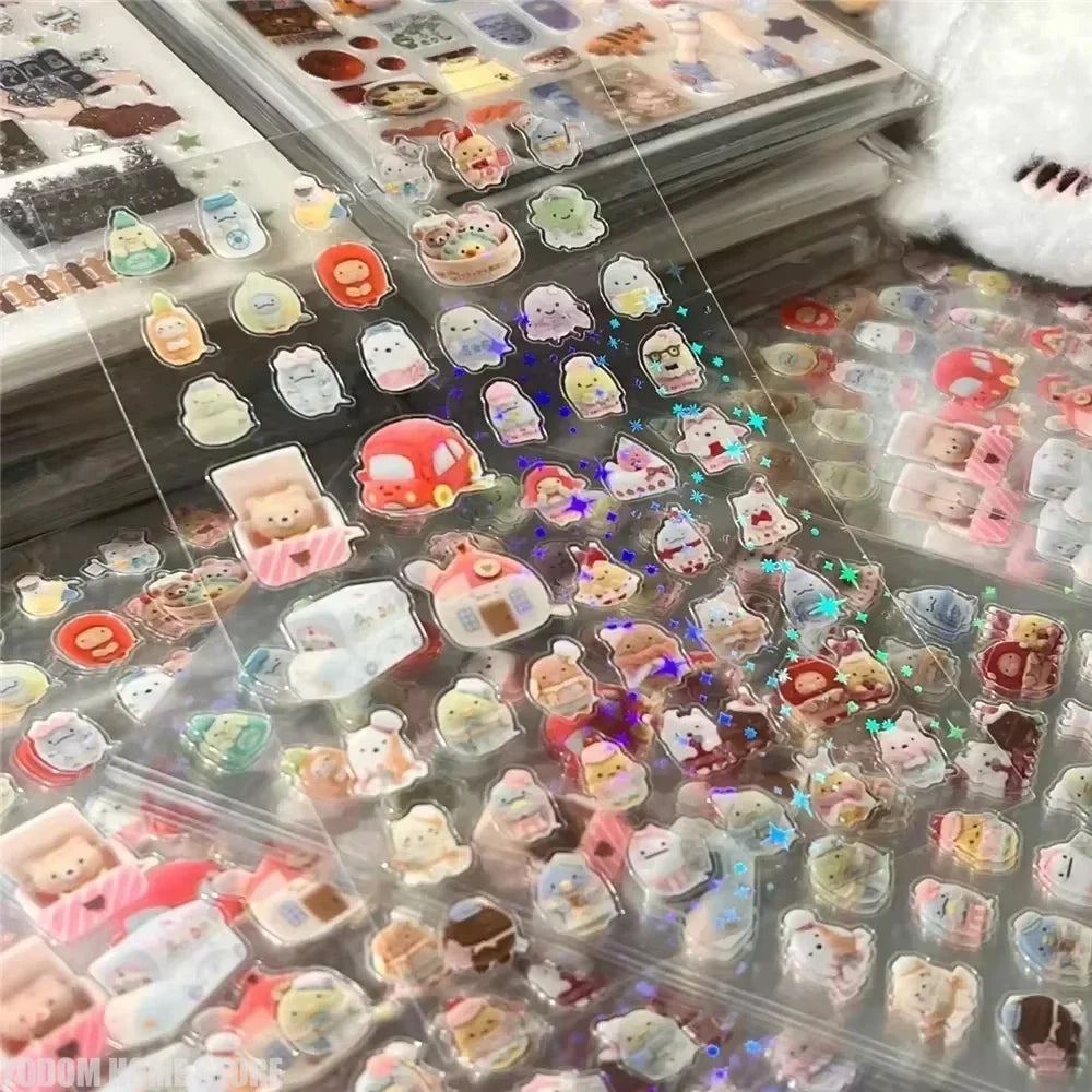 20-Sheet Vintage Glitter PET Stickers - Transparent Kawaii Deco Stickers for Scrapbooking, Journaling & Toploader Crafts