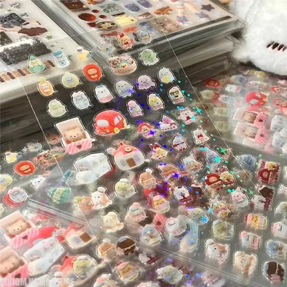 20-Sheet Vintage Glitter PET Stickers - Transparent Kawaii Deco Stickers for Scrapbooking, Journaling & Toploader Crafts