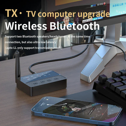 Qualcomm Bluetooth 5.3 aptX/HD/LL Audio Adapter | 3.5mm AUX, R/L Wireless Stereo Receiver & Transmitter for Dual Bluetooth Device Connection