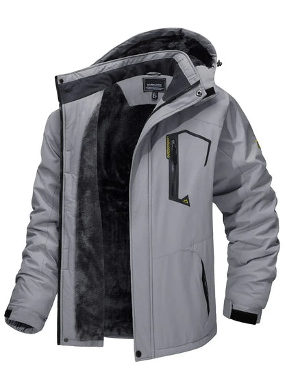 Men’s Fleece Lined Mountain Jacket - Removable Hooded Winter Ski, Snowboard and Hiking Parka Coat