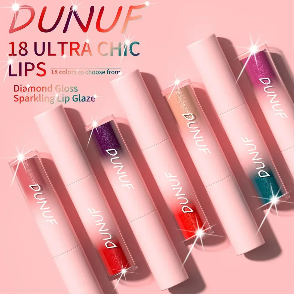 18-Color Sexy Red Diamond Glitter Lip Gloss – Metallic, Waterproof, Long-Lasting Matte Shimmer Liquid Lipstick for Women