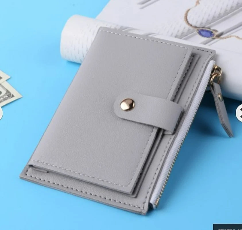 Women’s PU Leather Mini Wallet — Slim Hasp & Zipper Purse, Multi-Card Holder with Coin Pocket, Small Solid Short Wallet
