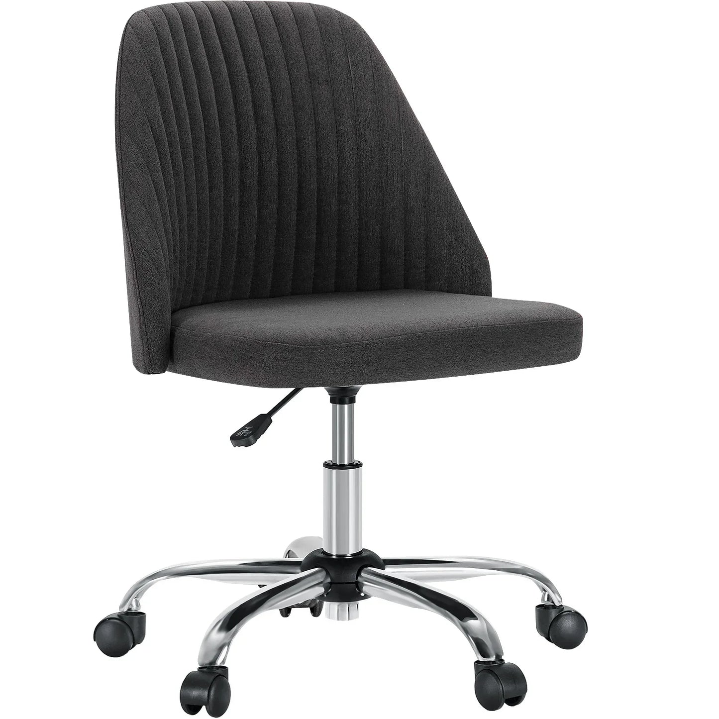 Armless Small Desk Chair – Cute Vanity Swivel Chair with Back, Fabric Upholstery & Wheels for Home & Gaming