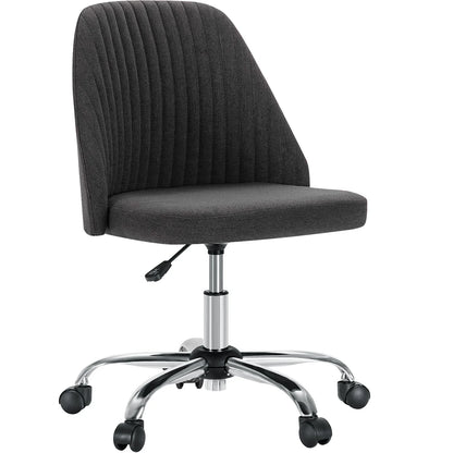 Armless Small Desk Chair – Cute Vanity Swivel Chair with Back, Fabric Upholstery & Wheels for Home & Gaming