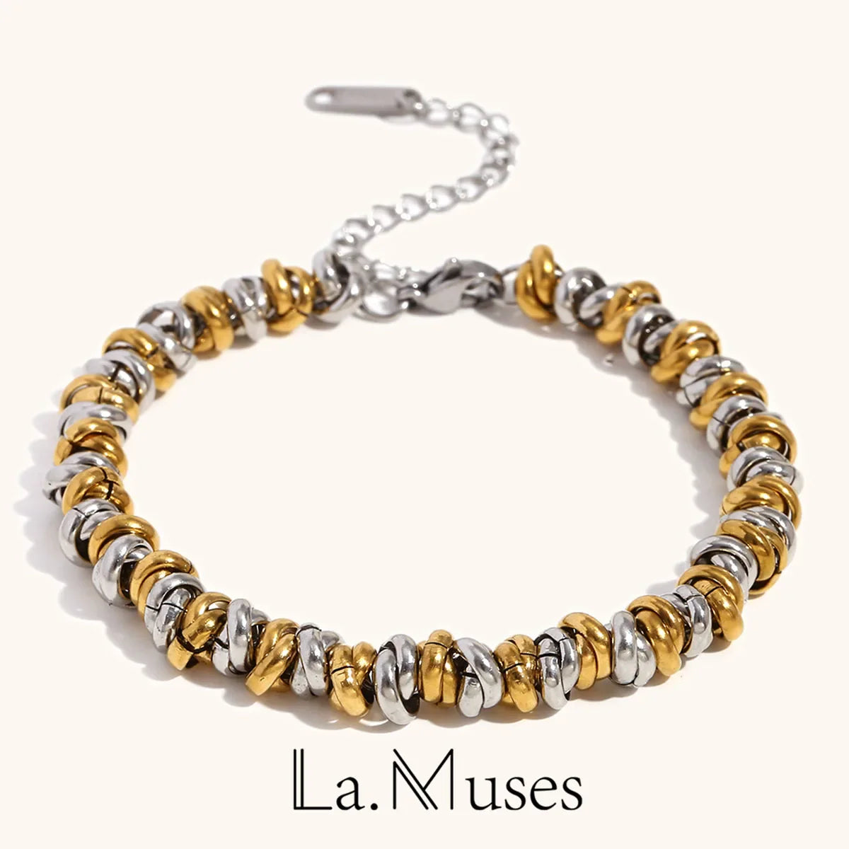 La.Muses Dual Tone Gold & Silver Bead Necklace – Waterproof Stainless Steel Chain Jewelry Gift for Women