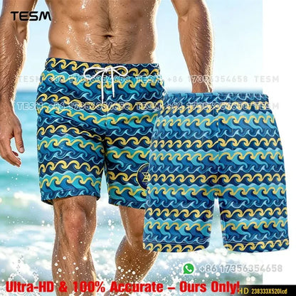 Men’s Lion Print Beach Shorts - Casual Summer Vacation & Sports Running Shorts
