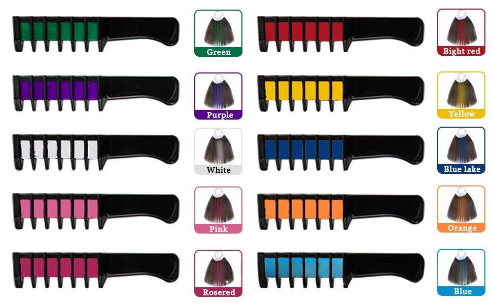 10-Color Hair Dye Comb Set – Multi-Color Disposable Hair Coloring Makeup Toy Kit for Girls