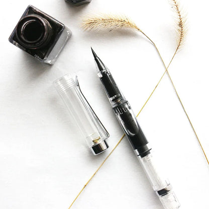 Portable Transparent Calligraphy Brush Pen – Soft Weasel Hair Tip, Refillable Ink for Watercolor & Fountain Art