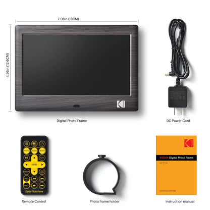 KODAK 7-Inch Digital Photo Frame with Remote – 1024x600 HD Screen, Electronic Album, Video, Music, Clock & Calendar Player
