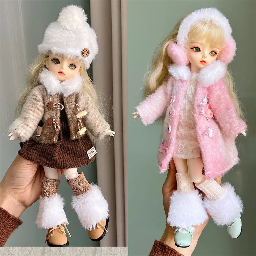 2025 Winter BJD Doll Clothes Set – 6-Point 30cm Doll Jacket & Dress Outfit