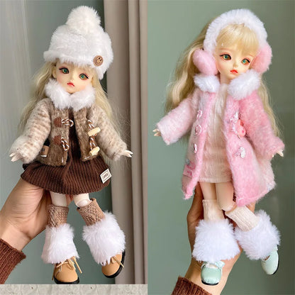 2025 Winter BJD Doll Clothes Set – 6-Point 30cm Doll Jacket & Dress Outfit