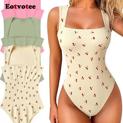 EOTVOTEE Women’s Sleeveless Square Collar Bodysuit – Chic Spring/Summer 2025 Fashion, Comfortable Fit