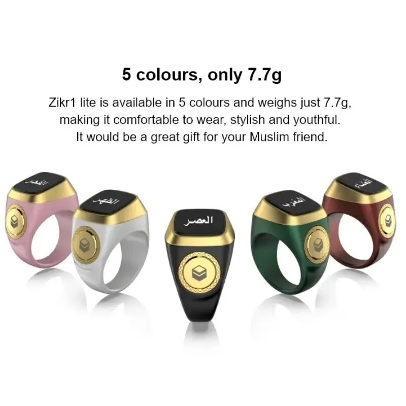 Iqibla Smart Tasbih Tally Counter - Digital Zikr Ring for Muslims, 5 Prayer Time Vibration Reminder, Waterproof