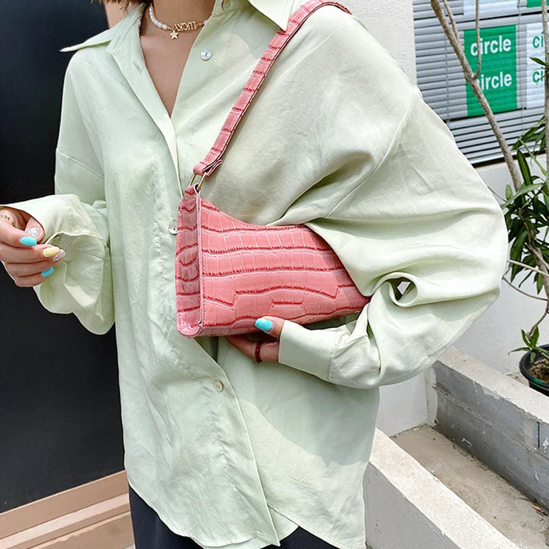 Retro Alligator Pattern PU Leather Handbag for Women – Small Shoulder & Clutch Tote Purse