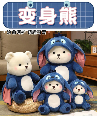 30cm Cute Bear-to-Disney Stitch Plush Toy – Soft Stuffed Cartoon Animal Doll, Perfect Birthday & Christmas Gift