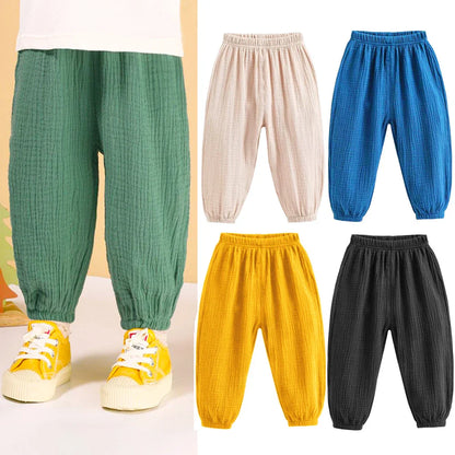 Summer Korean Kids Cotton Linen Pants – Casual High Waist Loose Pleated Harem Trousers for Girls & Boys