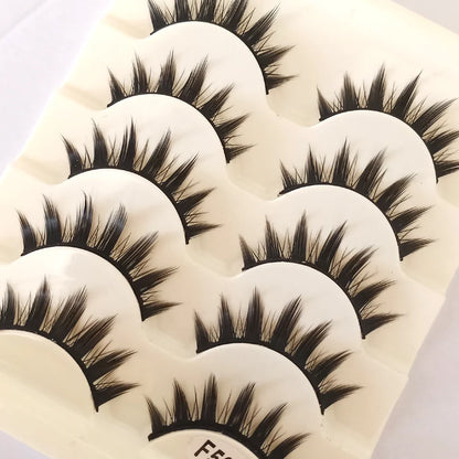 Natural Long Cross Strip False Eyelashes – 5 Pairs Black Cat Eye Lashes for Cosplay & Makeup