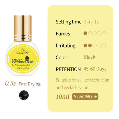 GLAMLASH Eyelash Extension Glue — 0.3-2 Sec Fast-Dry Black Adhesive for Individual False Lashes, Professional Kit