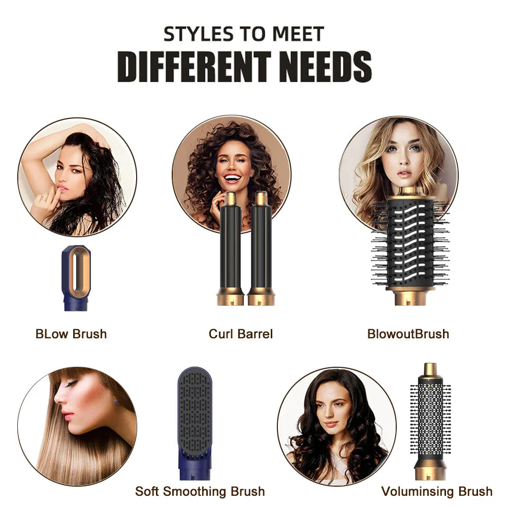 6-in-1 Hair Dryer Brush – Detachable Airflow Comb Curler with Heat Control for Straightening & Smooth Hair Styling