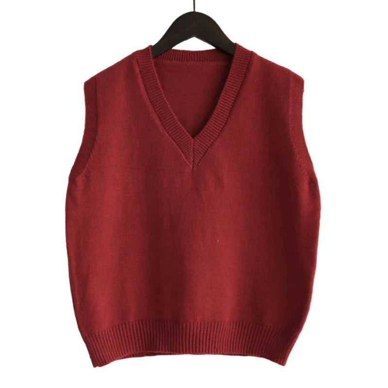 2025 Korean Fashion Women’s Sleeveless V-Neck Sweater Vest – Solid Color Knit Pullover Waistcoat