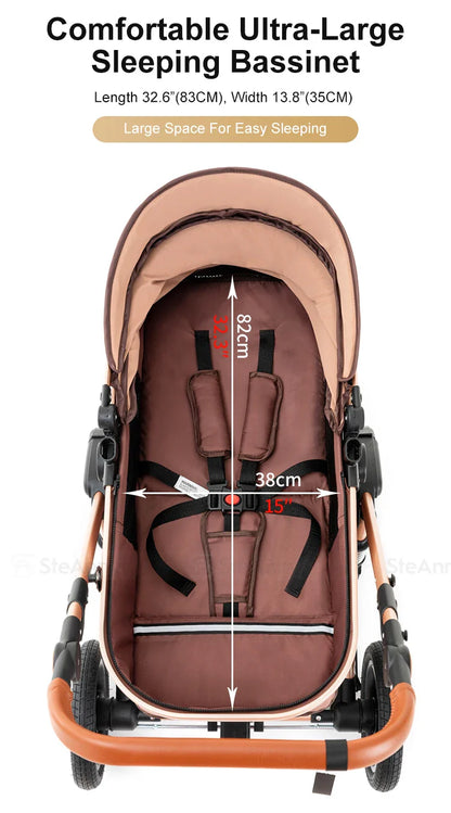 3-in-1 Baby Stroller Travel System – Foldable Newborn Pram with Isofix Base & Reversible Carriage